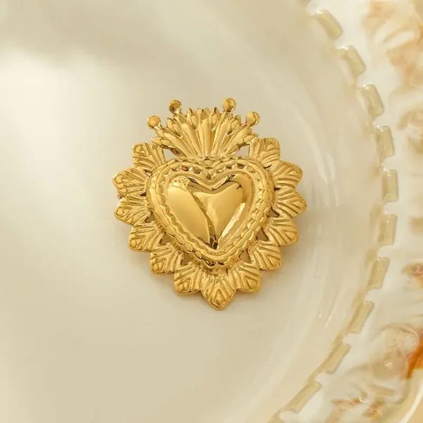 Broche Coeur Ex-Voto en acier inoxydable jaune