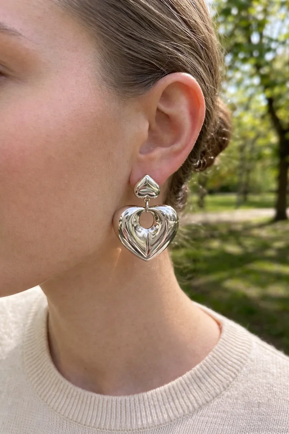 Boucles d'oreilles coeurs oversize en acier inoxydable