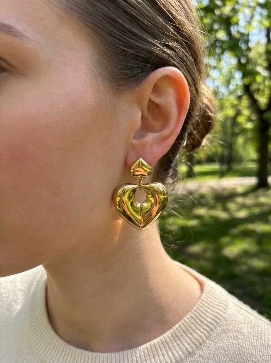 Boucles d'oreilles coeurs oversize en acier inoxydable