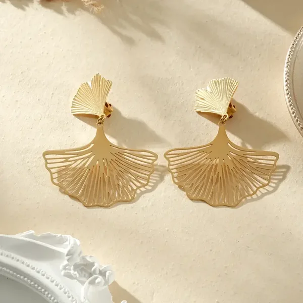 Boucles d'oreilles à CLIPS en acier inoxydable - Fleurs de ginkgo