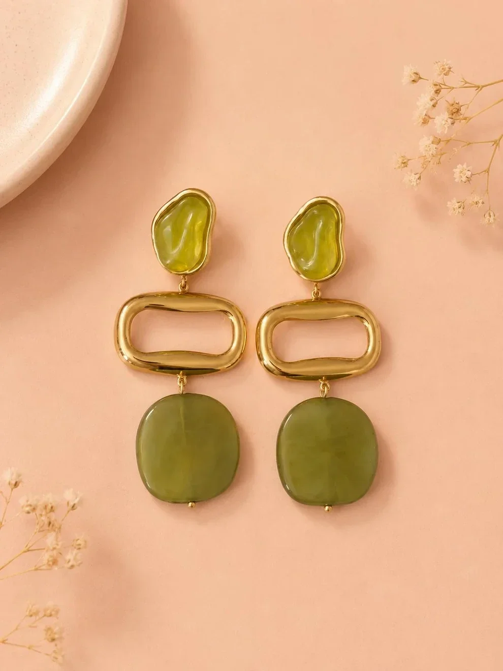 Boucles d'oreilles acier inoxydable et acrylique organique - Vert