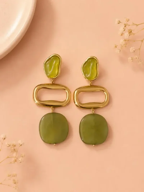 Boucles d'oreilles acier inoxydable et acrylique organique - Vert