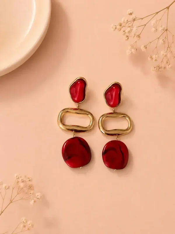 Boucles d'oreilles acier inoxydable et acrylique organique - Rouge