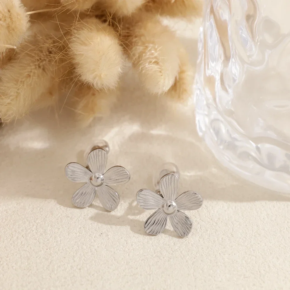 Boucles d'oreilles à CLIPS en acier inoxydable - Fleurs