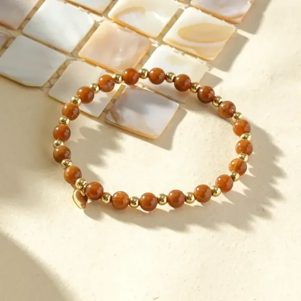 W128 - Bracelet élastique en acier inoxydable et acrylique organique - Brun