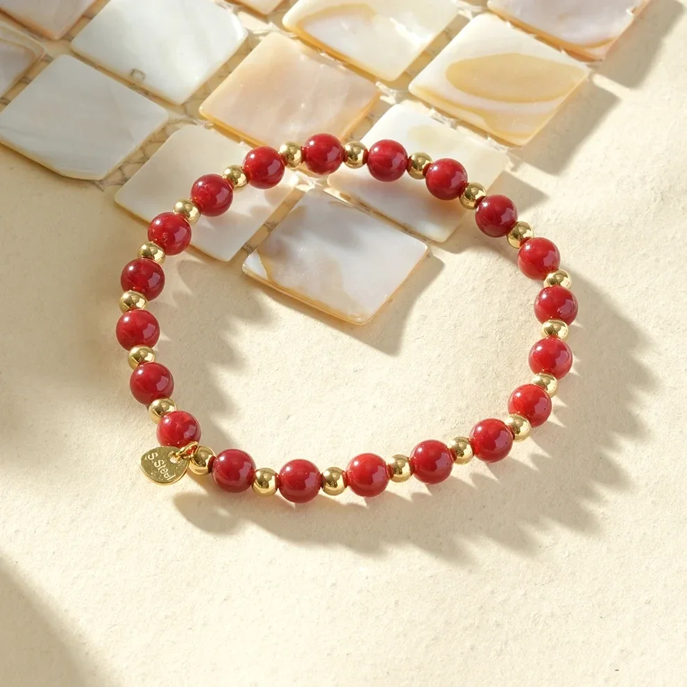W130 - Bracelet élastique en acier inoxydable et acrylique organique - Rouge
