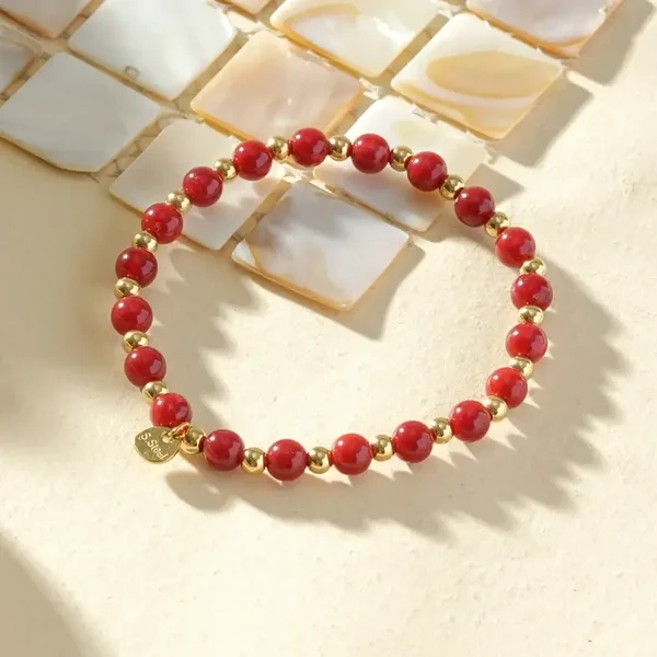 W130 - Bracelet élastique en acier inoxydable et acrylique organique - Rouge