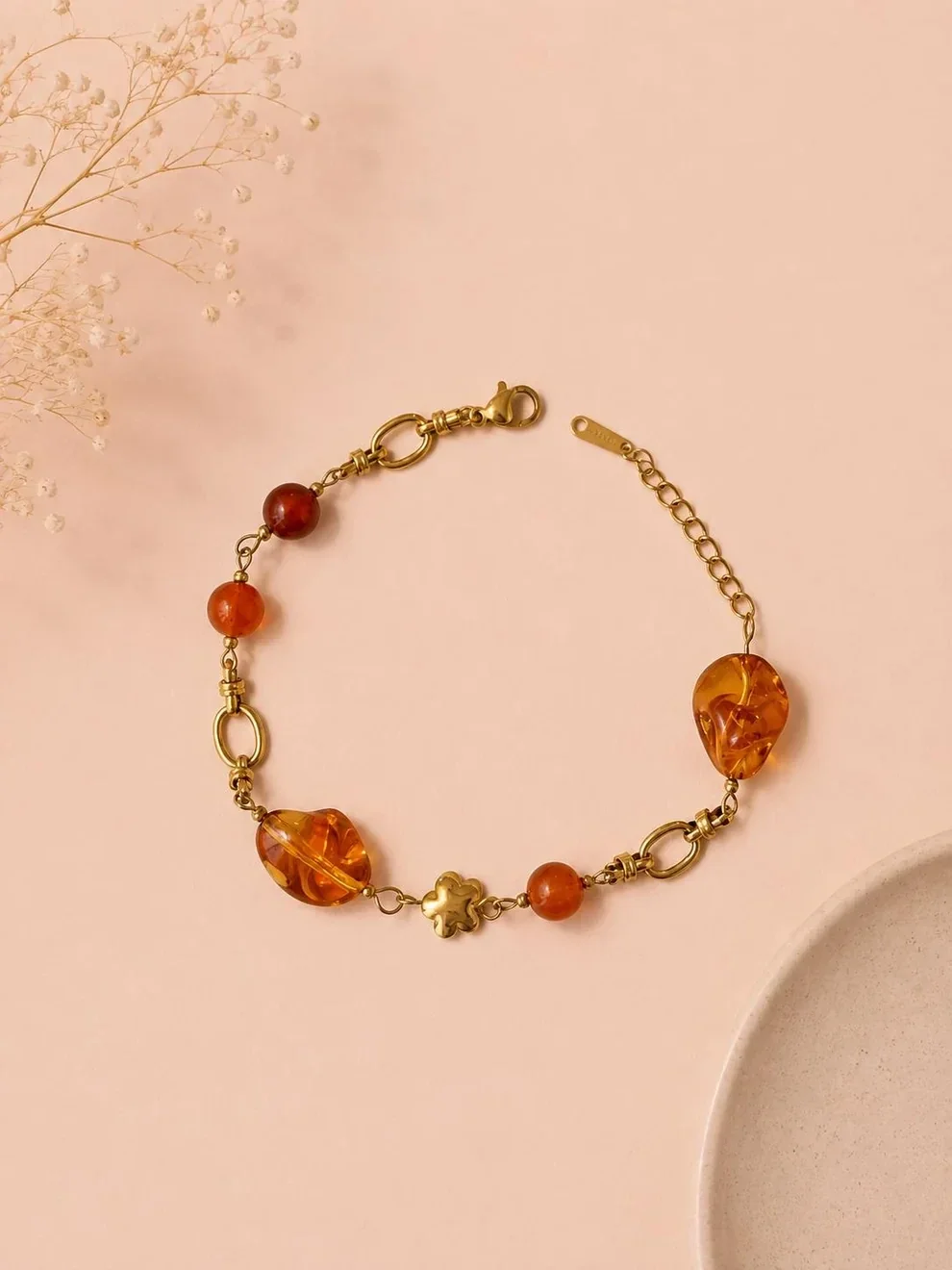 W118 - Bracelet acier inoxydable et acrylique organique - Ambre