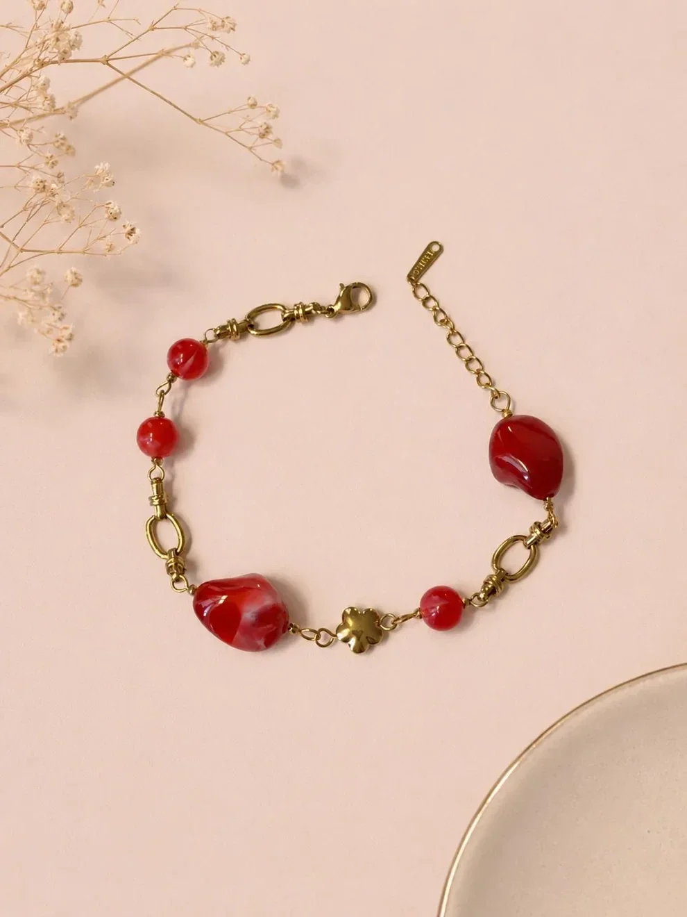 W120 - Bracelet acier inoxydable et acrylique organique - Rouge