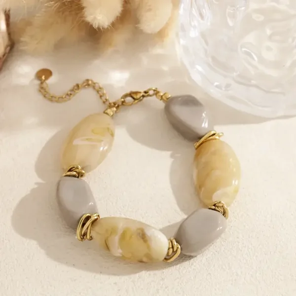 W123 - Bracelet acier inoxydable et acrylique organique - Taupe et beige