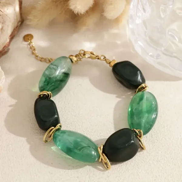 W124 - Bracelet acier inoxydable et acrylique organique - Vert