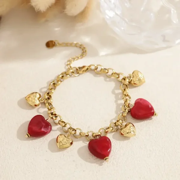 W116 - Bracelet acier inoxydable et acrylique organique - Coeur rouge