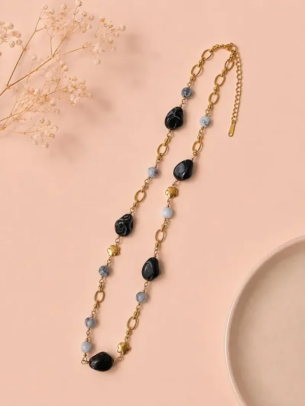 W111 - Collier acier inoxydable et acrylique organique - Bleu