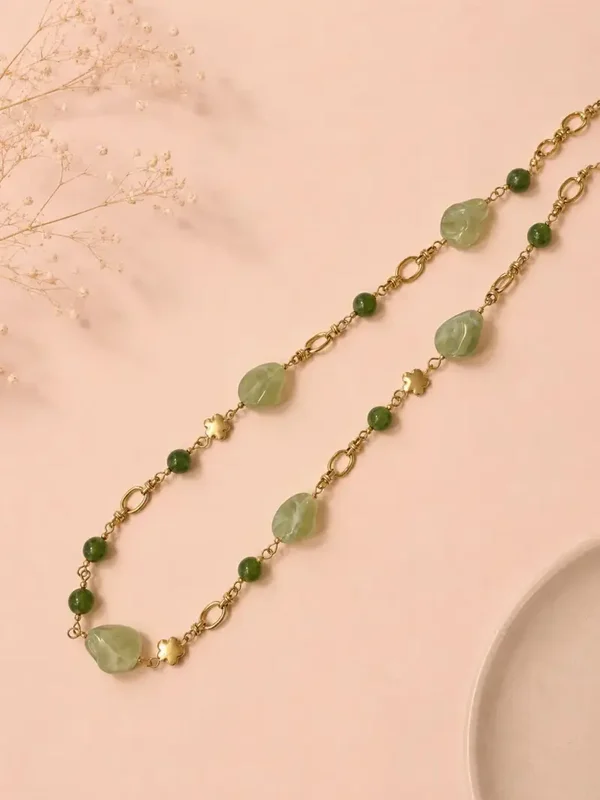 W113 - Collier acier inoxydable et acrylique organique - Vert