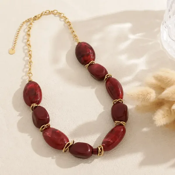 W100 - Collier acier inoxydable et acrylique organique - Bordeaux