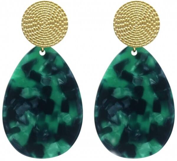 Boucles d'oreilles acier inoxydable gouttes d'eau  - Vertes #BO2