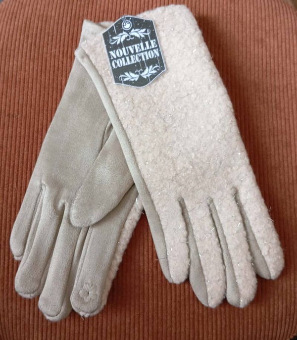 Gants bouclettes - Blanc cassé avec insert fils argentés