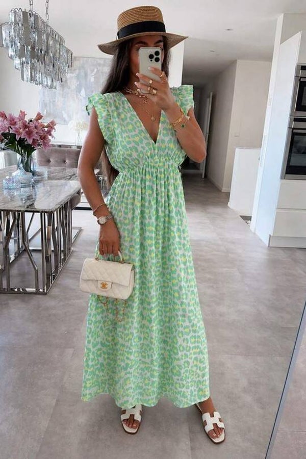 Robe longue Léopard - Verte