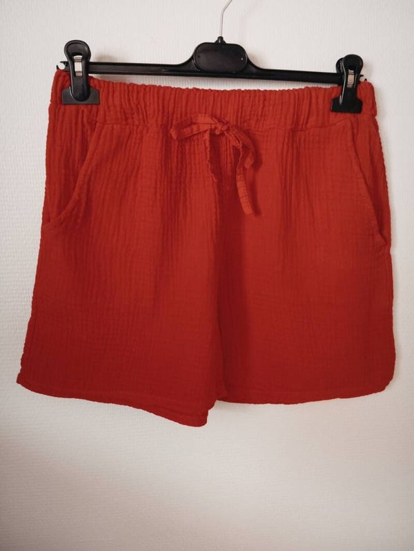 Short en gaze de coton - Rouge