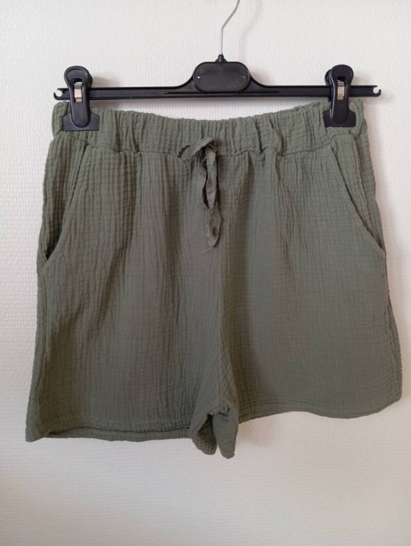 Short en gaze de coton - Kaki