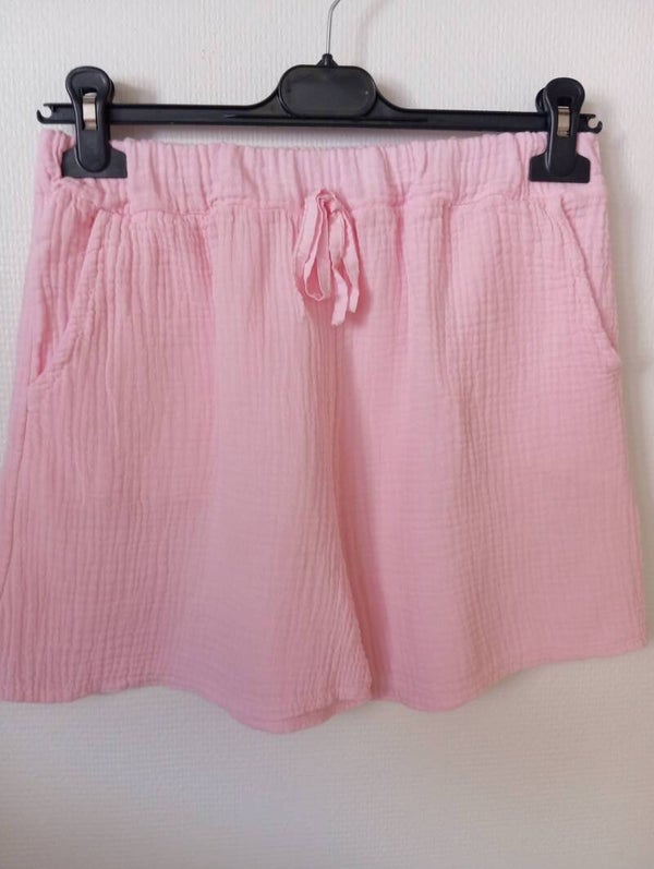 Short en gaze de coton - Rose