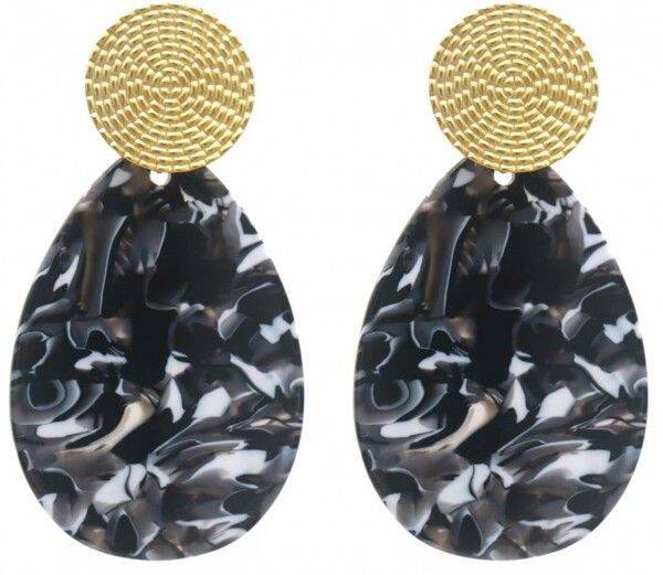 Boucles d'oreilles acier inoxydable gouttes d'eau  - Noires #B01