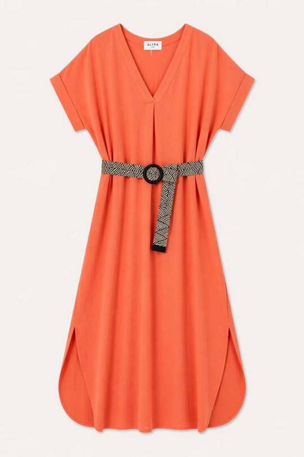 Robe longue Col V - Orange