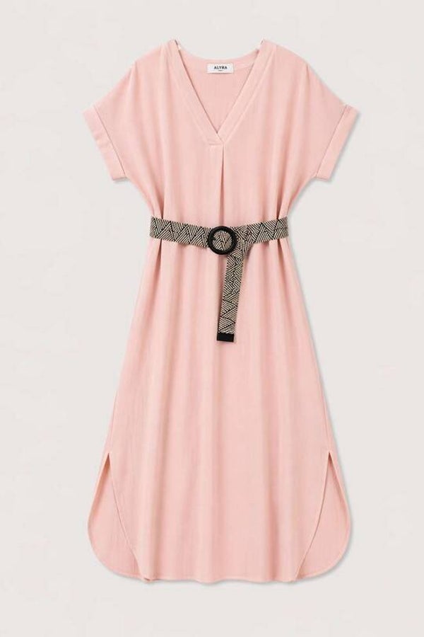Robe longue Col V - Rose poudré