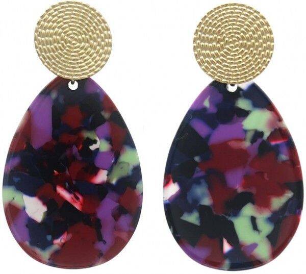 Boucles d'oreilles acier inoxydable gouttes d'eau  - Violet #BO8