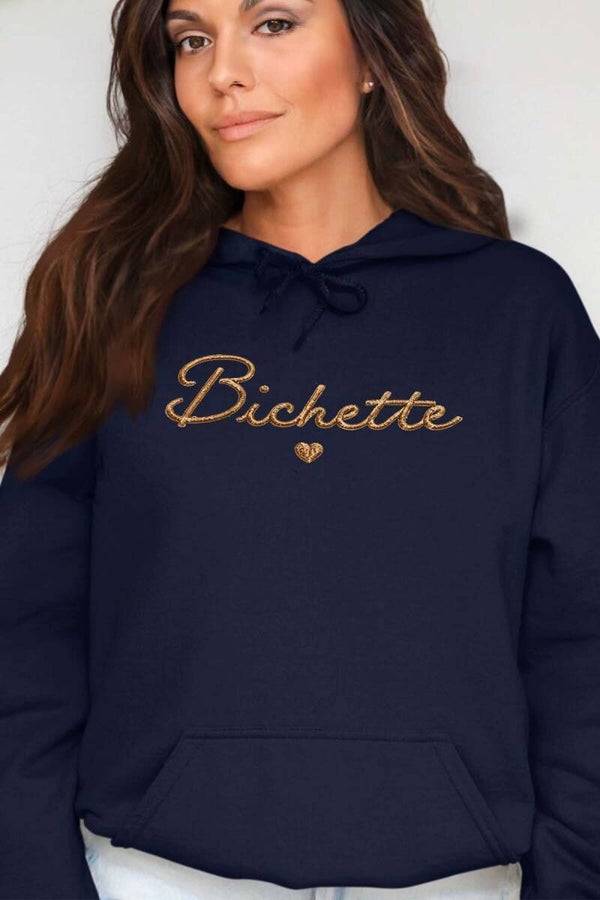 Sweat à capuche floqué Bichette - Bleu Marine - 4 tailles au choix