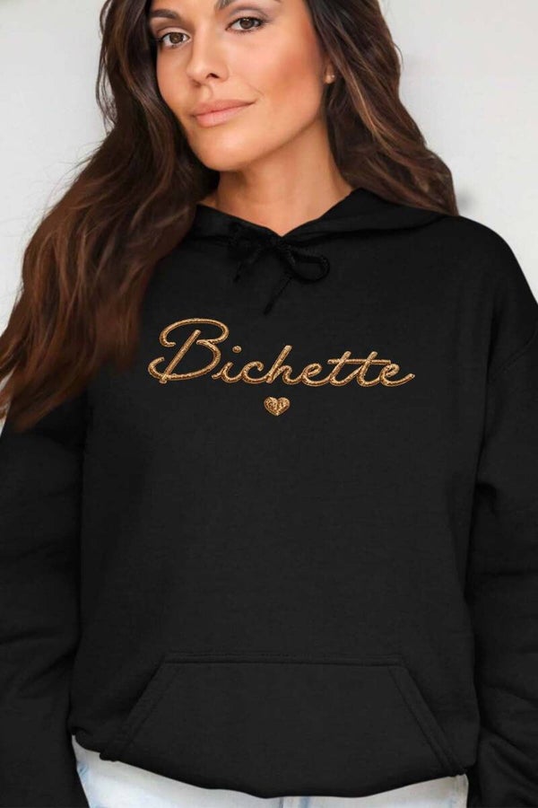 Sweat à capuche floqué Bichette - Noir - 4 tailles au choix