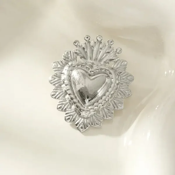 Broche Coeur Ex-Voto en acier inoxydable blanc