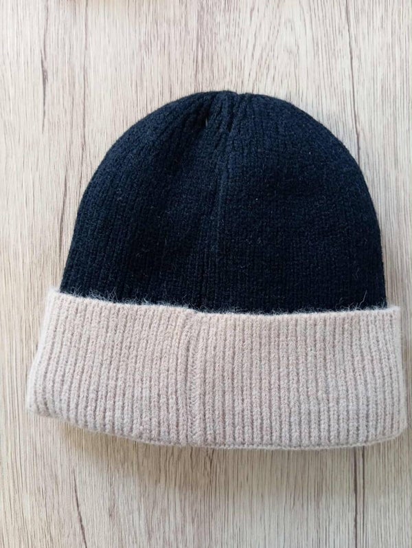 Bonnet Bicolore doublé polaire - Noir/taupe