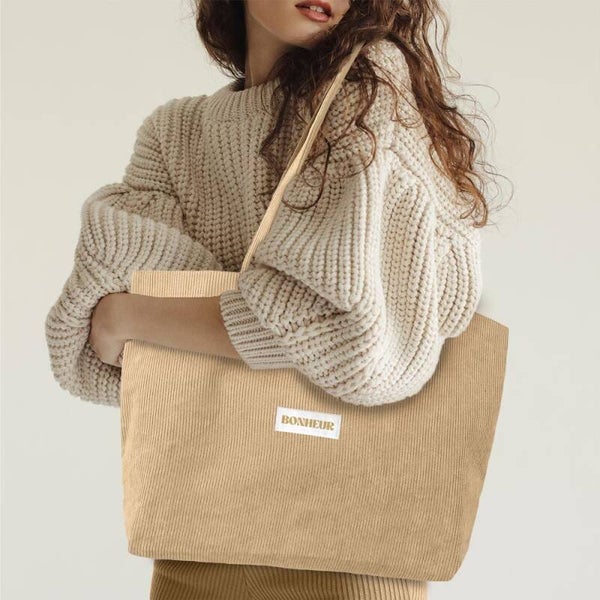 Sac cabas en velours - Collection Césarine -  Beige
