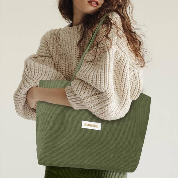 Sac cabas en velours - Collection Césarine - Kaki