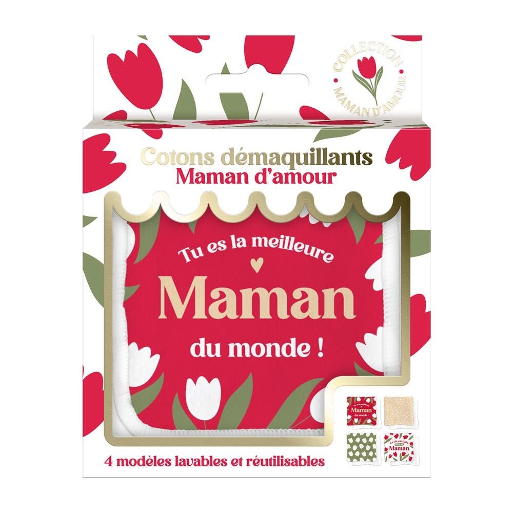 Coffret 4 cotons démaquillants " Tu es la meilleure maman du monde "