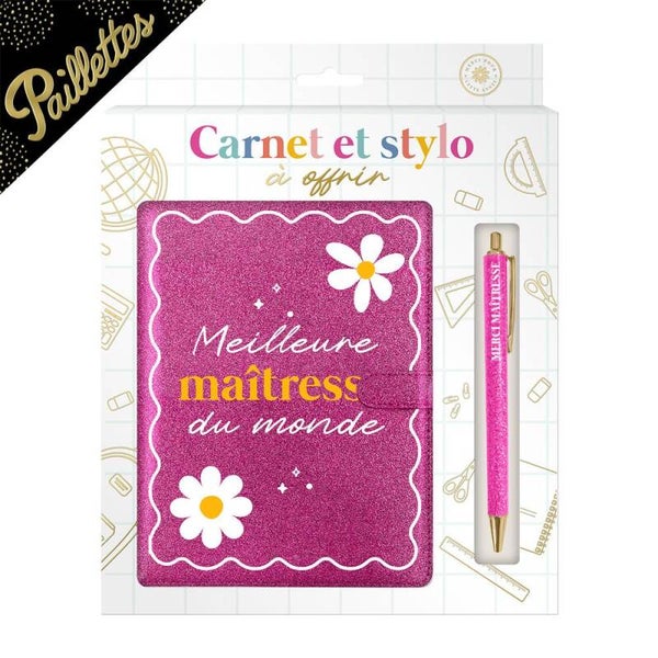 Coffret Carnet Notes Stylo Paillettes Maîtresse