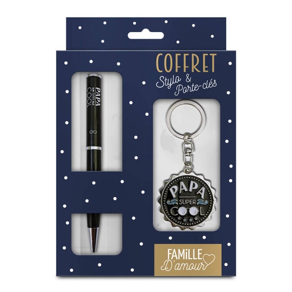 Coffret Stylo + Porte Clés  Papa Super Cool