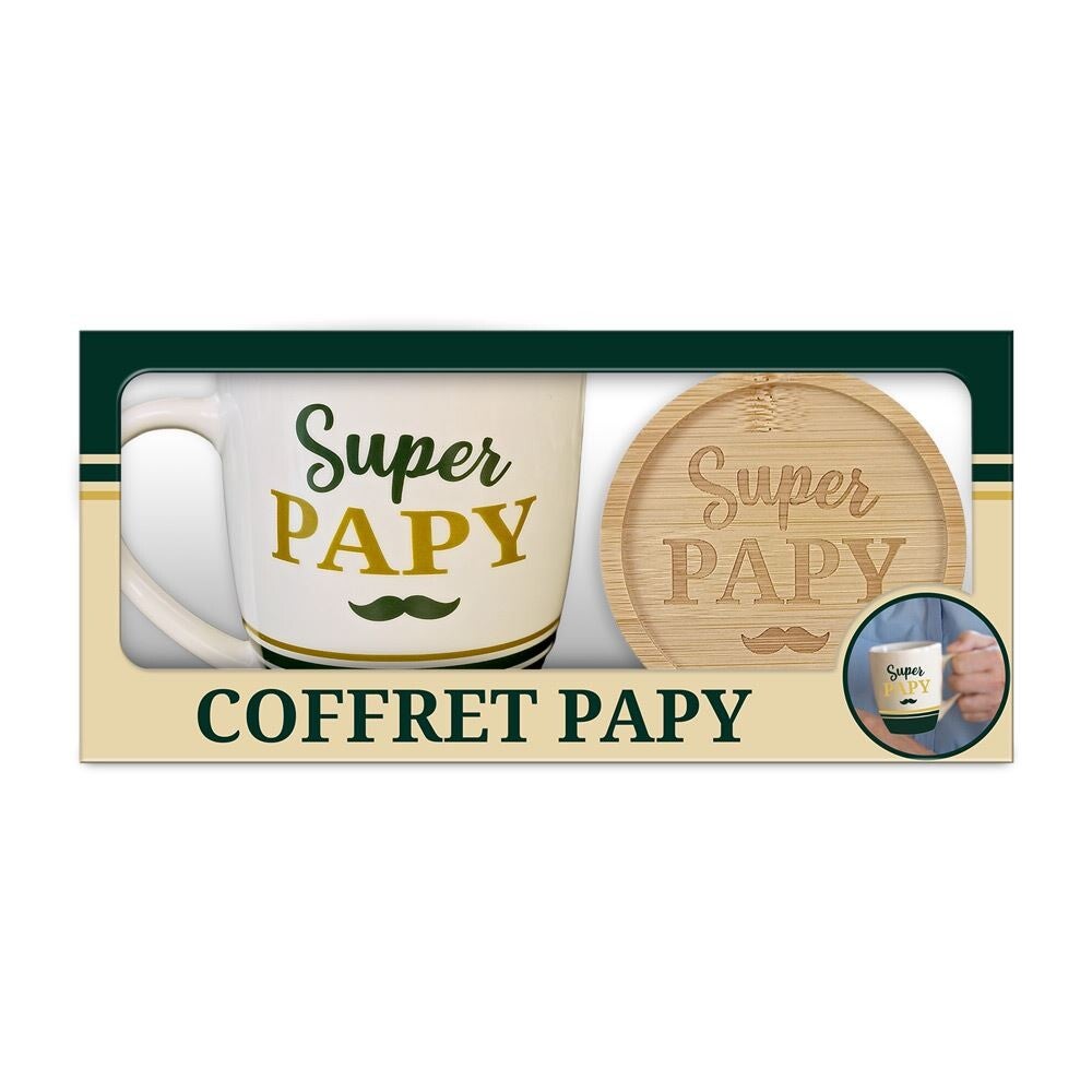 Coffret Tasse et sous tasse " Super Papy "