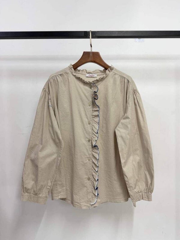 Chemise en popeline à froufrou - Beige