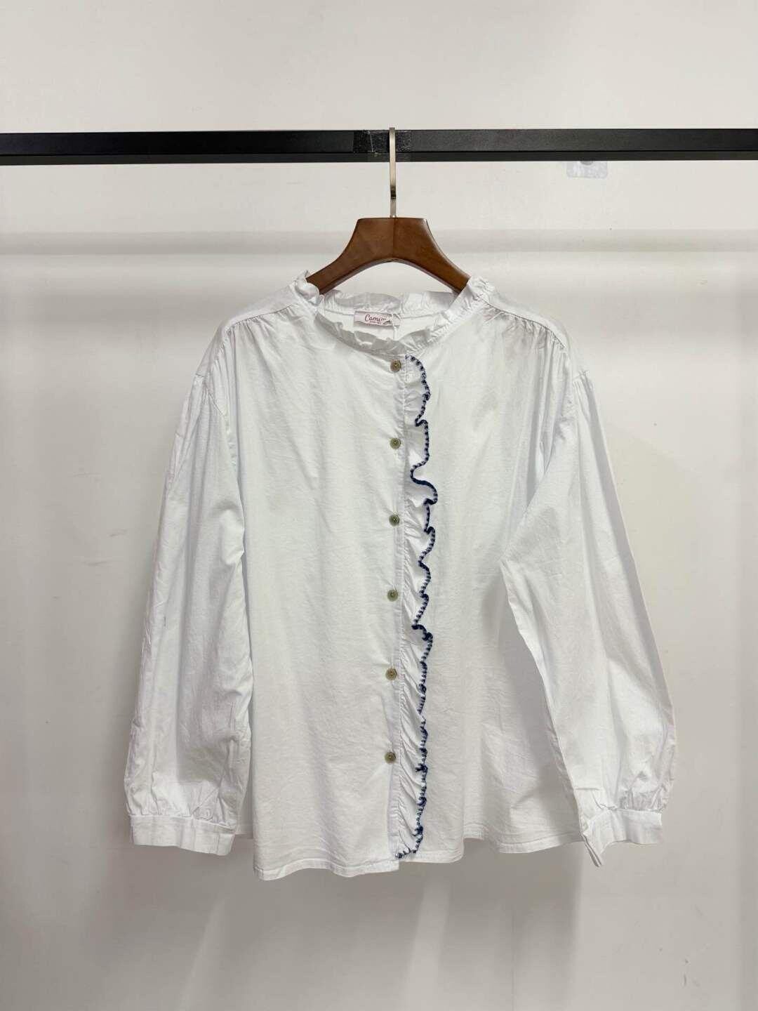 Chemise en popeline à froufrou - Blanc