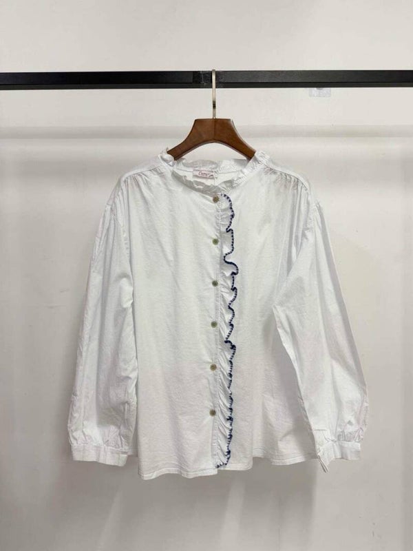 Chemise en popeline à froufrou - Blanc