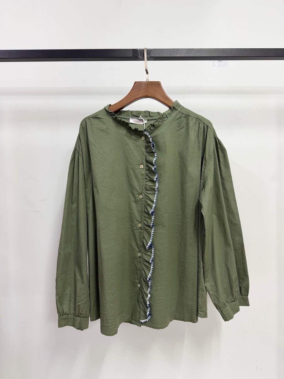 Chemise en popeline à froufrou - Kaki