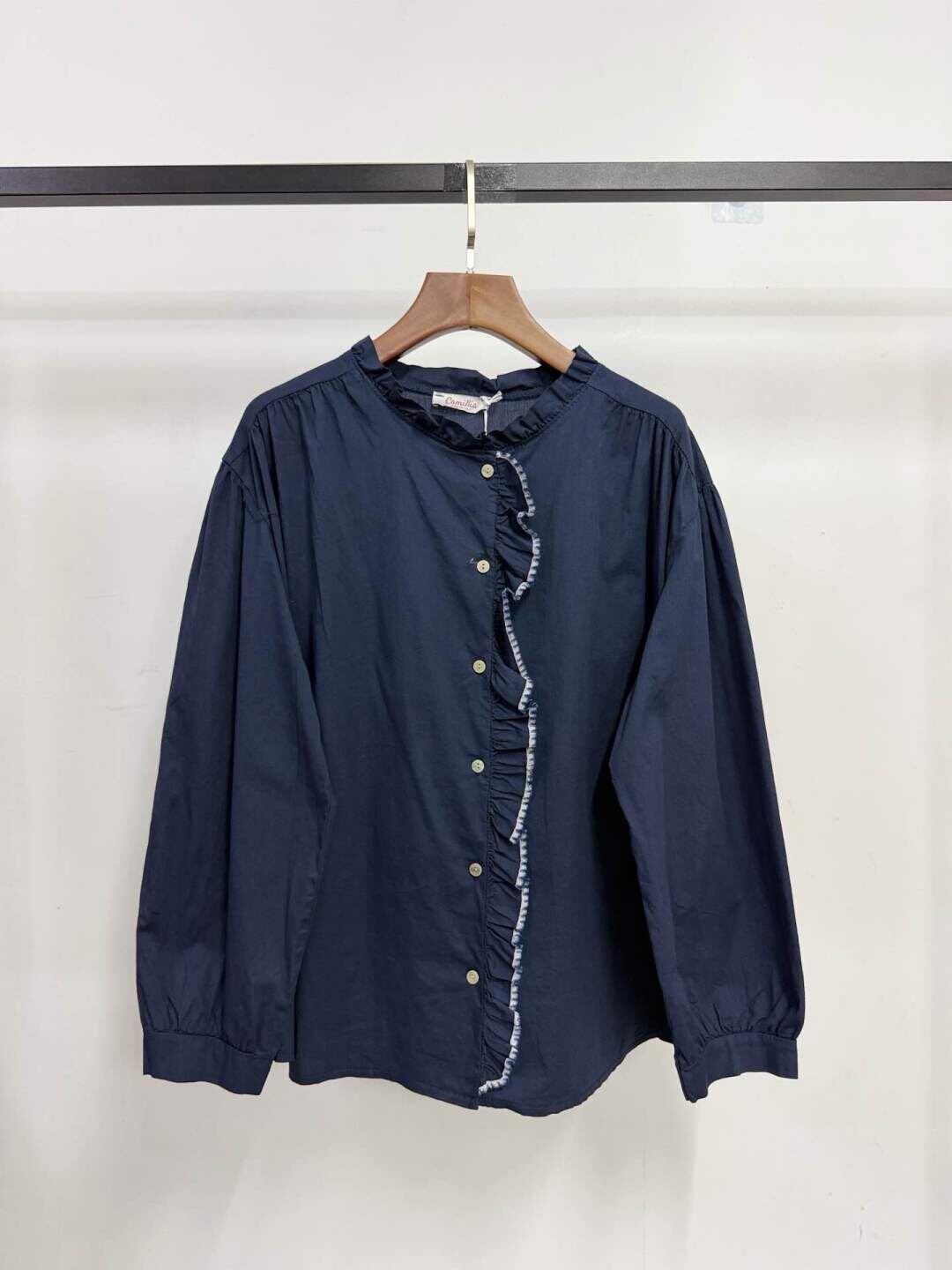 Chemise en popeline à froufrou - Bleu Marine