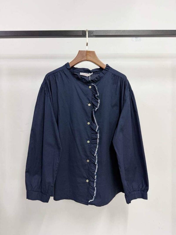 Chemise en popeline à froufrou - Bleu Marine