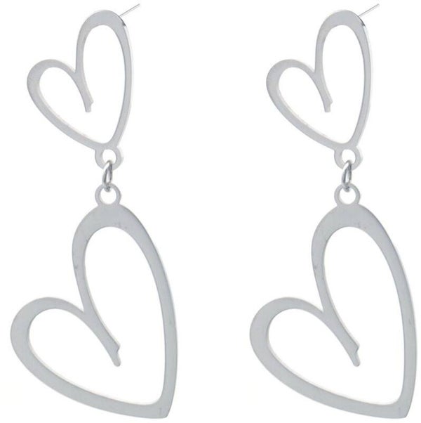 Boucles d'oreilles acier inoxydable - Double coeurs - Argents