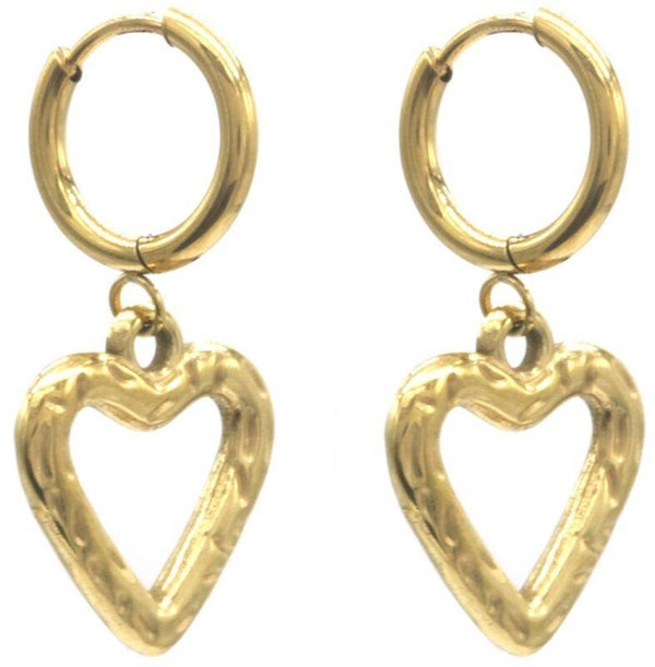 Boucles d'oreilles en acier inoxydable - Coeur ajourés - Or