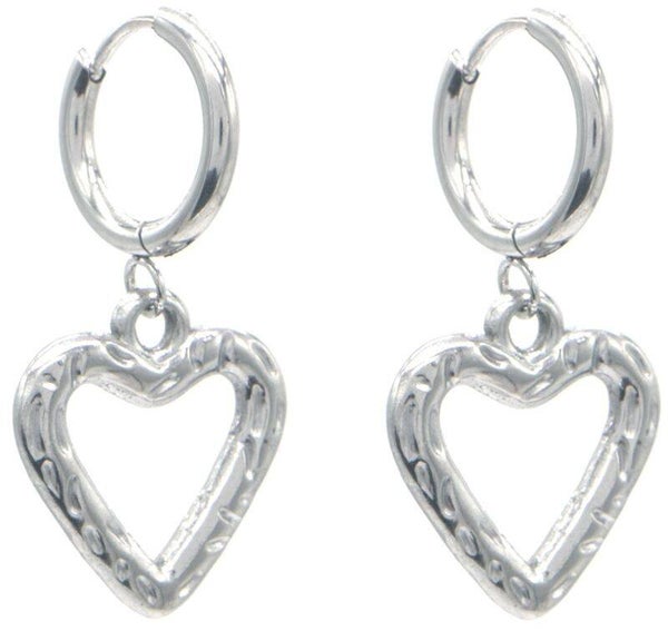 Boucles d'oreilles en acier inoxydable - Coeur ajourés Argent