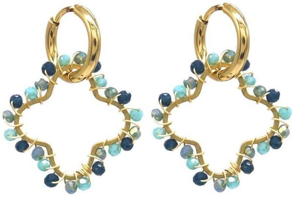 Boucles d'oreilles acier inoxydable - Trèfles bleus