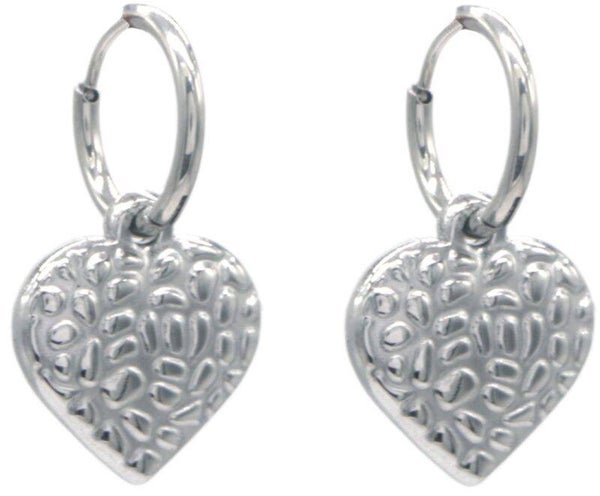 Boucles d'oreilles en acier inoxydable -  Coeurs martelés Argent